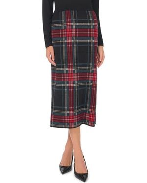 Vince Camuto Plaid High-waisted Midi Skirt - Black