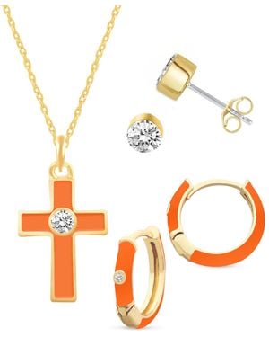 Macy's Crystal Enamel Necklace And Earring Set - Orange