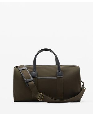 Mango Combined Leather And Cotton Bowling Bag - Black