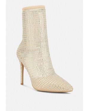 LONDON RAG Fortunate Rhinestones Embellished Mesh Boots - White