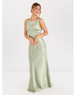 Six Stories Cowl Back Satin Bridesmaid Dress - Green