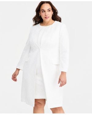 Kasper Plus Size Bonded Lace Topper Jacket - White