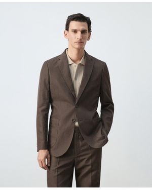 Mango Slim-fit Lyocell-linen Suit Jacket - Brown