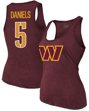 Majestic Jayden Daniels Washington Commanders Name Number Tri-blend Scoop Neck Tank Top - Red