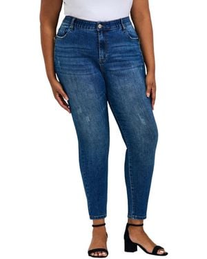 Avenue Plus Size La Luna Zip Detail Skinny Jean - Blue