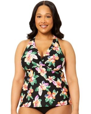 Island Escape Plus Size V-neck Race Back Tank Top - Multicolor