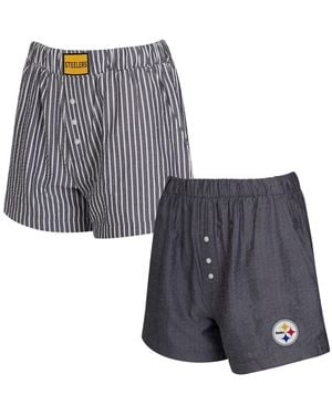 Concepts Sport 2-pack Pittsburgh Steelers Stripes And Solids Boxer Shorts Set - Gray
