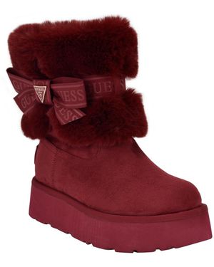 Guess Denla Cold Weather Faux Fur Cozy Booties - Red
