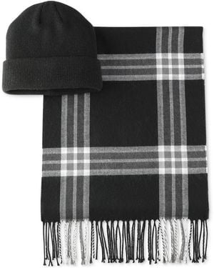 Club Room Brandon Plaid Scarf & Beanie - Black