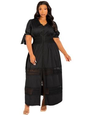 Buxom Couture Plus Size Puff Sleeve Tiered Eyelet Maxi Dress - Black