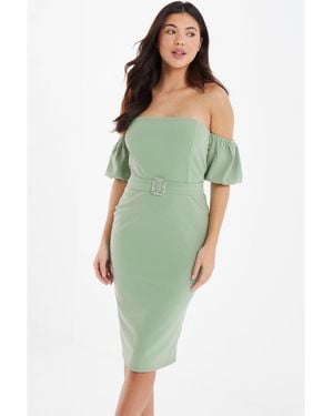 Quiz Scuba Crepe Bardot Dress - Green