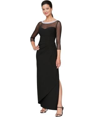 Alex Evenings Petite 3/4-sleeve Illusion Ruffled Gown - Black