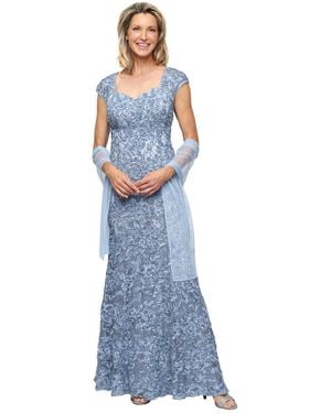 Alex Evenings Petite Sequin Sweetheart Wrap Gown - Blue