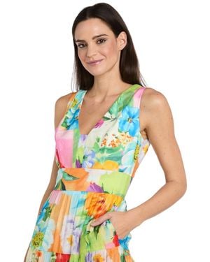 R & M Richards Printed Fit-and-flare Gauze Midi Dress - Blue