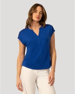 Cable & Gauge Split Neck Slub Terry Tee - Blue