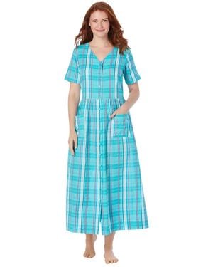 Only Neccessities Plus Size Only Necessities Long Seersucker Lounger - Blue