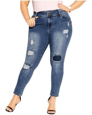 City Chic Plus Size Patched Apple Skinny Jean - Blue