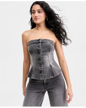 BarIII Denim Button-front Bustier - Gray