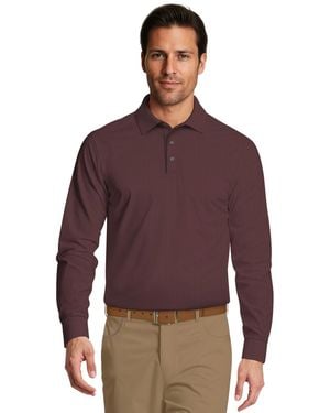 PGA TOUR Houndstooth Pattern Long-sleeve Golf Polo Shirt - Purple
