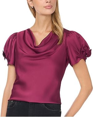 Cece Cowl Neck Bubble Short Sleeves Top - Red
