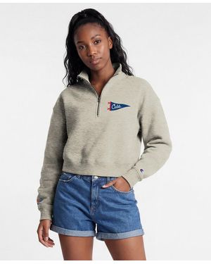 Champion Los Angeles Dodgers Quarter-zip Cropped Mock Neck Sweatshirt - Blue