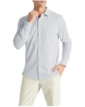 Level 7 Office-leisure Collection Dry Tech Oxford Seamless Long Sleeve Shirt - Blue