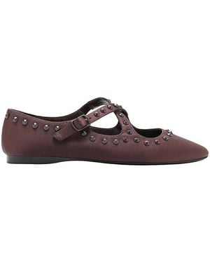 Mango Satin Studded Buckle-closure Ballerinas - Brown