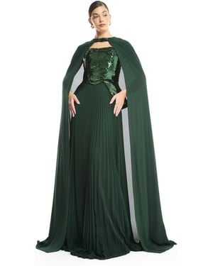 Amiri Sequin Bustier Pleated Evening Gown - Green