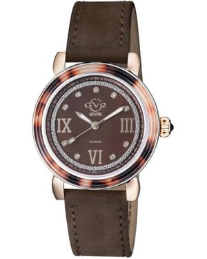 Gevril Gv2 Marsala Tortoise Swiss Quartz Italian Leather Strap Diamond Watch - Multicolor