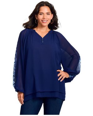 Avenue Plus Size Double Layered Poet Blouse - Blue