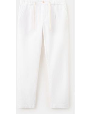 Mango Slim-fit Cropped Cotton-linen Pants - White