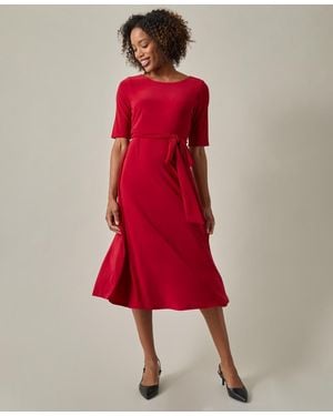 Kasper Tie-waist Short-sleeve Fit & Flare Dress - Red