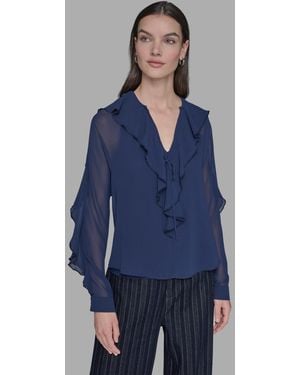 売れ筋商品|||カールラガーフェルド カットソー トップス レディース Women's Ruffled Blouse Coral Karl Lagerfeld Tops for Women | Online Sale up to 45% off | Lyst