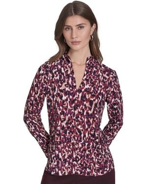 Halston V-neck Long Sleeves Tunic Top - Red