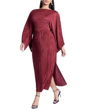 Eloquii Plus Size Cape Effect Plisse Dress - Red