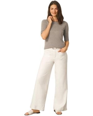 Cable & Gauge Elbow Sleeve Pick Stitch Trim Sweater - Multicolor