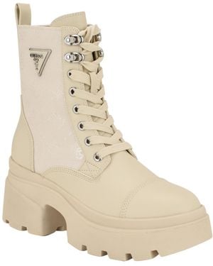 Guess Yarini Platform Lug Combat Boots - Natural