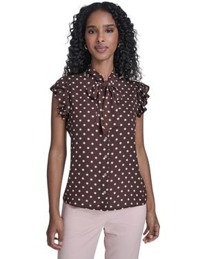 Tommy Hilfiger Dot Tie Neck Top - Red
