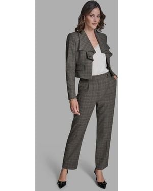 BCBGMAXAZRIA Open Front Long Ruffle Collar Jacket - Gray