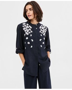 Nautica Linen-blend Puff-print Button-front Tunic - Blue