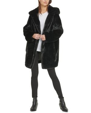 DKNY Hooded Faux-fur Coat - Black