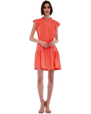 Julia Jordan High-neck Tie-wast Tiered Shirtdress