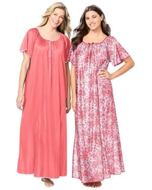Only Neccessities Plus Size Only Necessities 2-pack Long Silky Gown - Pink