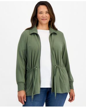 Style & Co. Plus Size Luxlounge French Terry Zip-up Jacket - Green
