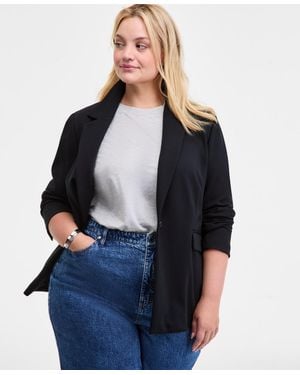 On 34th Trendy Plus Size Longline Ponte-knit Blazer - Black