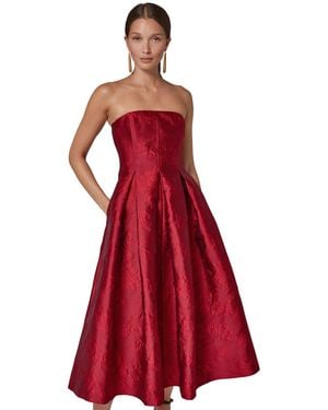 Donna Karan Fit & Flare Strapless Floral-print Midi Dress - Red