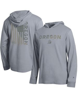 Champion Oregon Ducks Operation Hat Trick Flag Long-sleeve Hoodie - Gray
