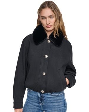 DKNY Cropped Faux-fur Collar Bomber Jacket - Blue