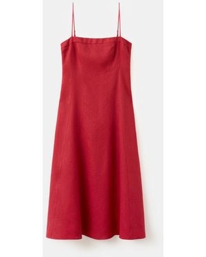 Mango A-line Linen Dress - Red