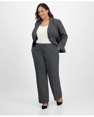 Le Suit Plus Size Notched Collar Wide-leg Pantsuit Set - Black